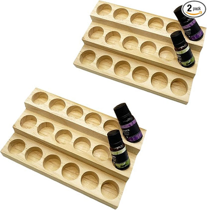 2 Pack Solid Wood Essential Oil Organizer 3-Tier Display Stand Holder Essential Oils Racks Tabletop Storage Rack for 5-20ml Bottles Perfumes and Nail Polish Compact Shelf