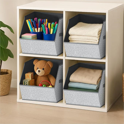 Homsorout Large Closet Storage Cubes - Closet Storage Bins with Dual Handles for Clothes, Towels, Toys, Shelf Organizer Bins for Bedroom, Nursery, Shelves, Small Spaces, Ant Light Gray, 4 Pack