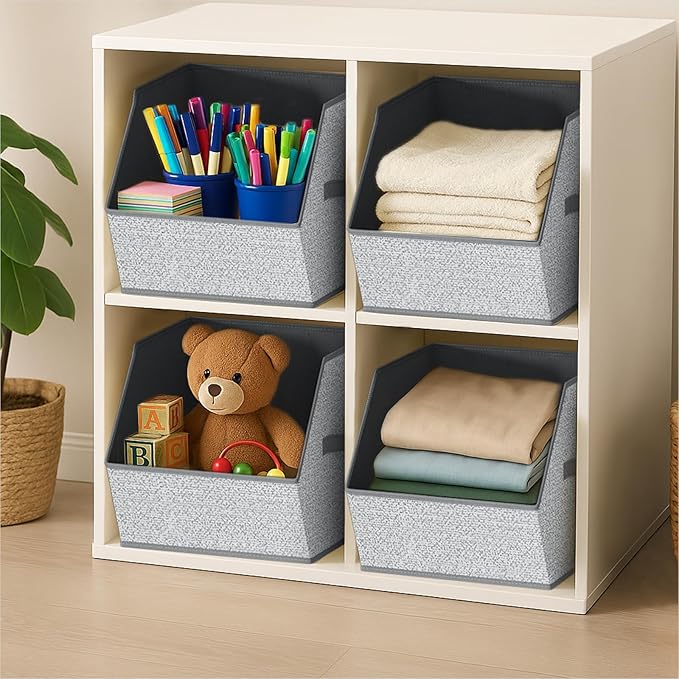 Homsorout Large Closet Storage Cubes - Closet Storage Bins with Dual Handles for Clothes, Towels, Toys, Shelf Organizer Bins for Bedroom, Nursery, Shelves, Small Spaces, Ant Light Gray, 3 Pack