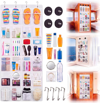 Watersay Cruise Essentials 2026, over The Door Cruise Ship Organizer, 24 Pocket Magnetic Door Hanging Organizers with 4 Hooks and 4 Strong Magnets for Ship Cabin Essentials & Must Haves
