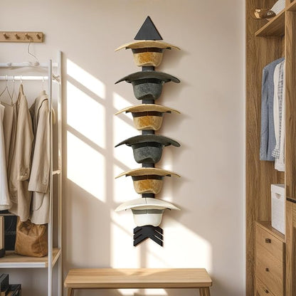 Cowboy Hat Holder for Wall, Cowboy Hat Rack Arrow Wood for 10 Baseball Caps and 5 Cowboy Hats, Western Wall Decor for Bedroom, Hat Organizer Hanger Storage for Entryway Closet Living Room, Black