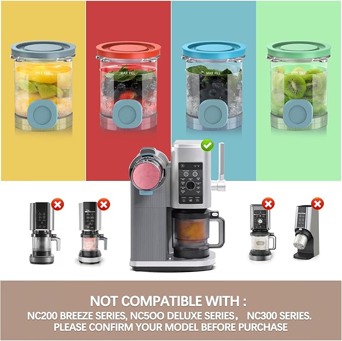 QVN 4 Pack for Ninja Swirl Pints, Creami Containers Compatible with NC700 Series Swirl Creami Maker & Soft Serve Ice Cream Maker - Dishwasher Safe & Freeze Safe