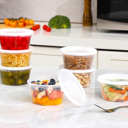 AOZITA 100 Sets 12 oz Plastic Deli Containers With Lids, Airtight Food Storage Containers, Freezer/Dishwasher/Microwave Safe, Takeout Meal Prep Storage