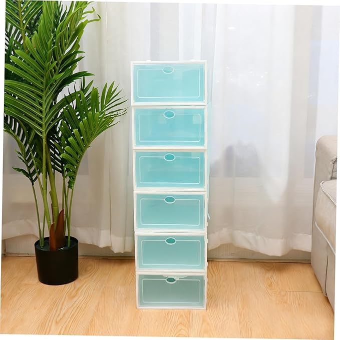 SEWACC Stackable Plastic Shoe Storage Boxes with White Frame, Thickened Sturdy Shoe Containers for Women’s Closet Organization, 6pcs