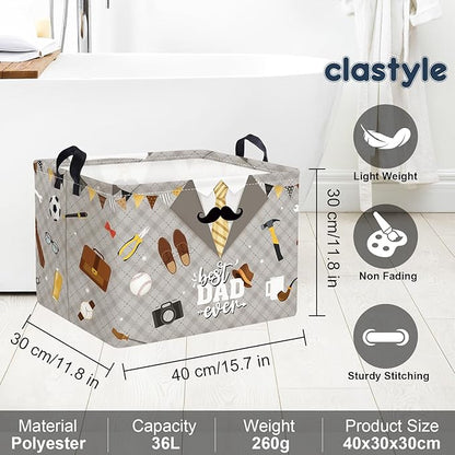 Clastyle Father’s Day Laundry Hamper Storage Basket Dad Gift Box Collapsible Large Clothes Organizer Bin for Bedroom, Grey, 40*30*30 cm