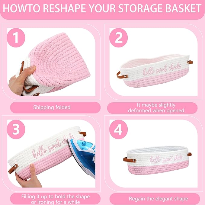 Hello Sweet Cheeks Bathroom Decoration Pink and White Cotton Rope Toilet Basket Toilet Paper Holder Basket Rustic Bathroom Organizer Farmhouse Home Decoration Organizing Small Baskets