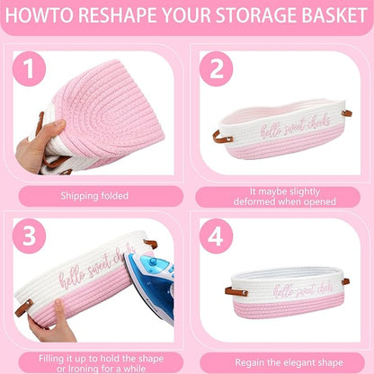 Hello Sweet Cheeks Bathroom Decoration Pink and White Cotton Rope Toilet Basket Toilet Paper Holder Basket Rustic Bathroom Organizer Farmhouse Home Decoration Organizing Small Baskets