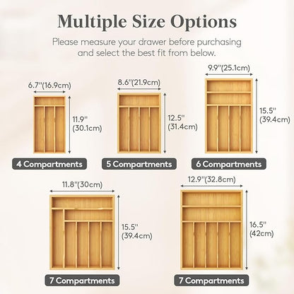 Lifewit Silverware Drawer Organizer, Utensil Tray for Kitchen, Flatware and Cutlery Holder, Storage for Spoons Forks Knives, 8.6 x 12.5", Natural