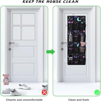 Halloween Bat Over the Door Shoe Organizer,Hanging Storage Bags with 12 Mesh Large Pockets,Behind Door Shoes Hang Holder Rack