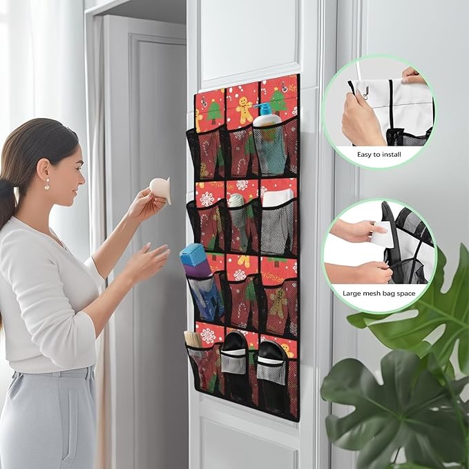 The Santa Claus Hanging Door Organizer with 12 Multi-Pockets Home Decor Christmas Door Hanging Shoe Organizer for Dorm Room Essentials