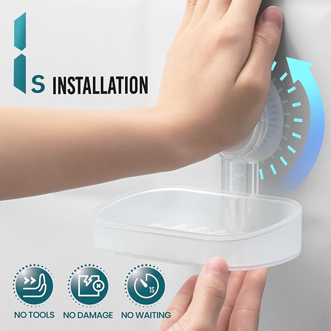 TAILI Soap Holder Soap Dish for Shower, Suction Cup Soap Holder for Shower Wall, Bathroom Accessories, Removable Strong Hold Soap Saver, Drill Free, Clear