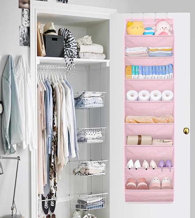 SLEEPING LAMB Over The Door Shoe Organizer for Closet, Kids Sneaker Storage for Hanging Shoe Rack for Door with Large Deep Pockets for Toddler, Girl, Baby Room Decor, Pink