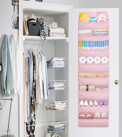 SLEEPING LAMB Over The Door Shoe Organizer for Closet, Kids Sneaker Storage for Hanging Shoe Rack for Door with Large Deep Pockets for Toddler, Girl, Baby Room Decor, Pink