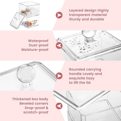 BLVRYVIO Hair Accessories Organizer for Girls, Clear 3 Stackable Acrylic Hair Tie Organizer for Headband, Bows, Cotton Swab Organization, Bathroom Containers Hair Clip Holder Storage with Lids