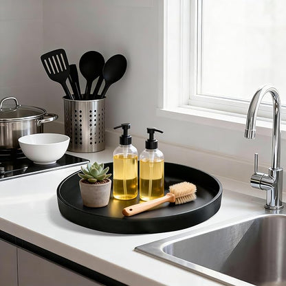 1 Pack 11" Bathroom and Vanity Tray, ABS Bathroom Counter Organizer, Coffee Table Decor for Perfume, Candles, Keys &More. Kitchen Countertop Organizer, Decorative Tray Soap Holder, Black