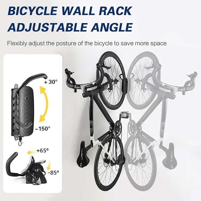 Swivel Bike Wall Mount, Vertical Bike Storage Rack, Space-Saving Hanger Hook for Garage & Apartment, Sturdy Holder Supports Up to 66 lbs, Scratch-Proof & Easy to Install