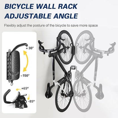 Swivel Bike Wall Mount, Vertical Bike Storage Rack, Space-Saving Hanger Hook for Garage & Apartment, Sturdy Holder Supports Up to 66 lbs, Scratch-Proof & Easy to Install