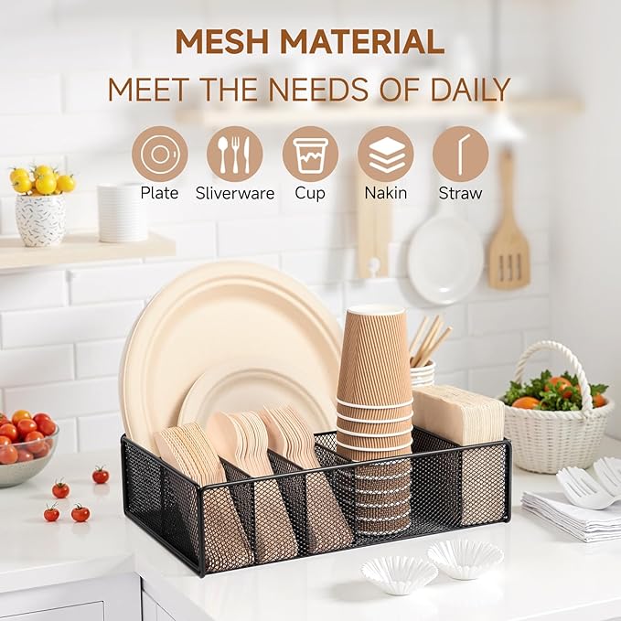 Utensil Caddy for Party - Paper Plate Holder ,Silverware Caddy Utensil Holder Paper plate Organizer with 6 Compartments for Party, Camping, Picnic