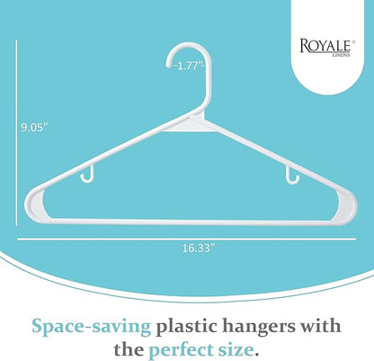 Royale Linens Plastic Hangers 40 Pack - White Clothes Hanger with Hooks – Heavy Duty Space Saving Coat Hangers Ideal for Everyday Use for Tops, Skirt, Dress, Shirts, Pants