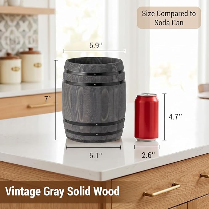 MyGift Wine Barrel Design Kitchen Utensil Crock, Vintage Gray Solid Wood Cooking Tool Holder