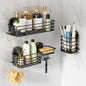 LEVERLOC Shower Caddy Suction Cup, 3 Pack Heavy Duty Bathroom Organizer for Inside Shower with Hooks & Soap Holder, Removable Bathroom Organizer, Rustproof Black Holder Storage Black
