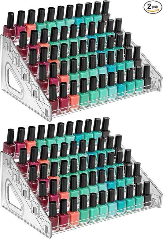 2 Pack Nail Polish Organizer 5 Layers Sunglass Acrylic Display Rack Eyeglasses Storage Essential Oils Holder Makeup Organizer No Tool Needed Assembly, Clear