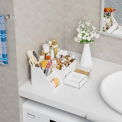 Yieach White Makeup Organizer Countertop,Large Cosmetics Storage Organizer for Make up Brush,Hair Products and Beauty Skincare Organizers,Plastic Makeup Holders and Organizers for Bathroom,Vanity,Desk