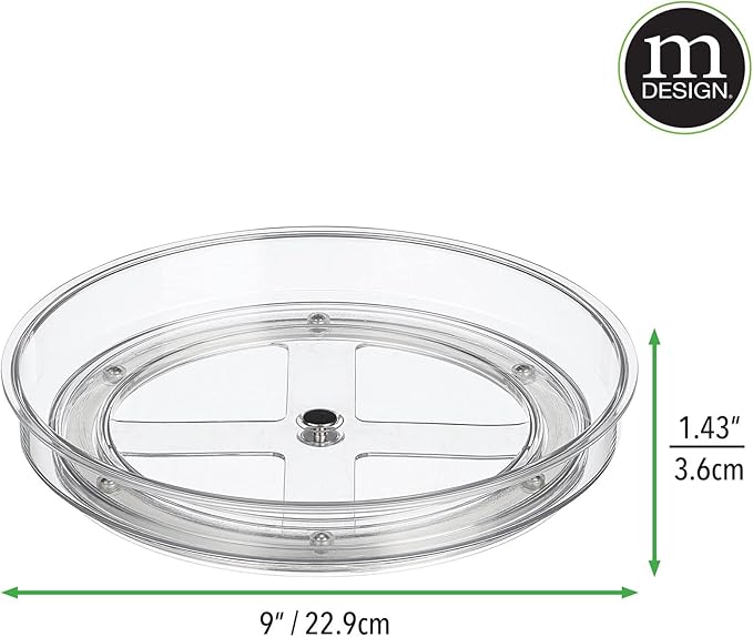 mDesign Lazy Susan Turntable Plastic Spinner for Kitchen/Bathroom, Pantry, Fridge, Cupboards, or Counter Organizing, Fully Rotating Organizer for Food, 9" Round - Lumiere Collection - Clear