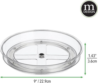 mDesign Lazy Susan Turntable Plastic Spinner for Kitchen/Bathroom, Pantry, Fridge, Cupboards, or Counter Organizing, Fully Rotating Organizer for Food, 9" Round - Lumiere Collection - Clear