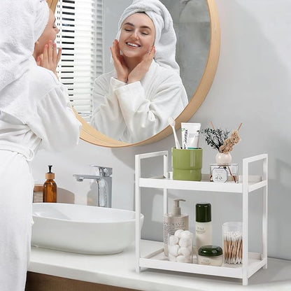 Anyoifax Bathroom Counter Organizer 2 Tier Vanity Storage Countertop Shelf Makeup Organizer Perfume Tray Skincare Holder for Sink, Dresser, Kitchen, Small White