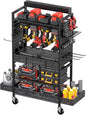 CCCEI Garage Power Tools Organizer Cart with Charging Station, Black Floor Standing Rolling Drill and Tools Battery Storage Cart on Wheels. Black Utility Rack Gift for Men, Husband, Father.