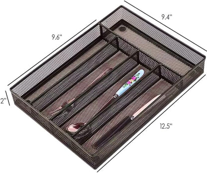 COSWE Silverware Tray for Drawer, Silverware Organizer, Metal Drawer Organizer Kitchen Utensils with Foam Feet Multi Compartments Cutlery Organizer in Drawer