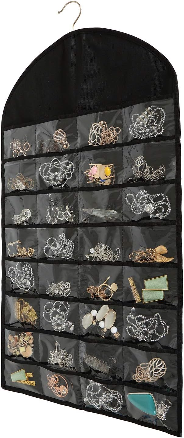 Foraineam 3 Pack Hanging Jewelry Organizer 32 Pockets 18 Hook and Loops Necklace Holder Earrings Bracelet Ring Display Storage Bag
