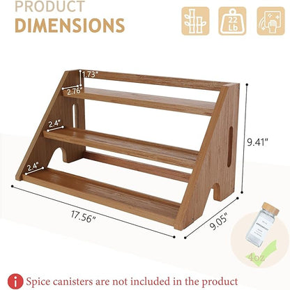 Bamboo Spice Rack Organizer -3-Tier Spice Rack for Countertop,Cabinet Spice Rack Organizer for 24 Spice Jars(4oz)，Step Shelf (Walnut)