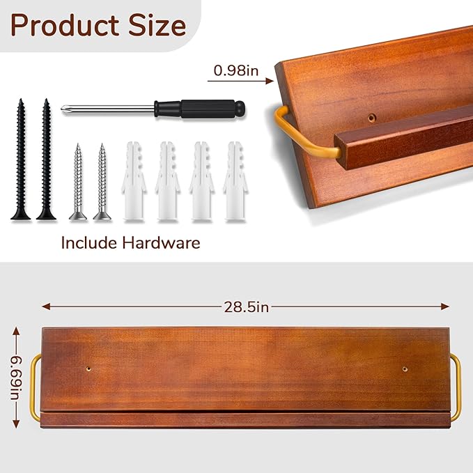 Wall Mounted Shoe Rack 2 Pcs, Solid Wood Wall Hanging Small Shoe Storage, Organize for Shoes, Sneaker, Slipper and Boots in Narrow Spaces, Entryway, Hallway, Trailer or RV, Walnut Color (28.5'' Long)