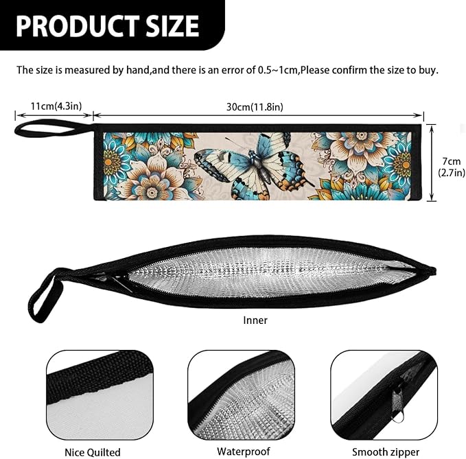 Portable Tableware Carrier Pouch Cutlery Bag Silverware Organizer Accessories for Travel Camp Party,Boho Mandala Floral Butterfly