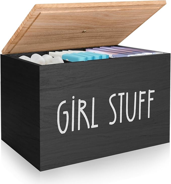 Tampon Holder for Bathroom,Feminine Product Organizer with Lid,Shark Week Tampon Storage Pad and Lady Stuff Box Tampon Organizer for Bathroom (Black)