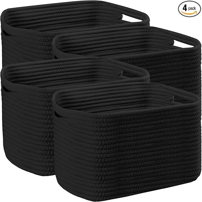 4 Pack Large Storage Baskets for Organizing, 16''Lx12''Wx8''H Woven Baskets for Storage Toys, Towels, Books, and Clothes, Cotton Rope Basket for Shelves with Handle