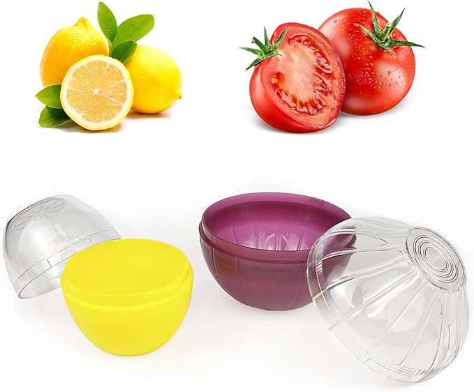 2PCS Fruit and Vegetable Shaped Savers Onion and Lemon Storage Containers for Fridge Vegetable Crisper Makes Food Stays Fresh Longer
