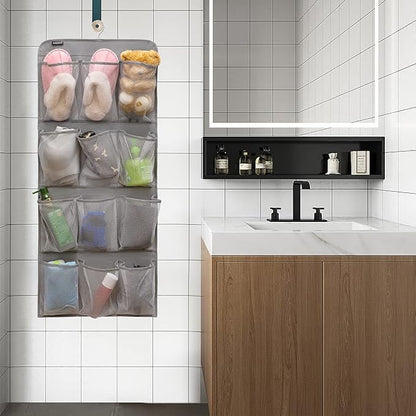 Dual Sided Hanging Shoe Organizer for Closet with Rotating Hanger Hanging Shoe Rack Holder with 24 Large Pockets (Grey-Mesh Pockets)
