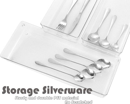 3 Pack Large Clear Plastic Drawer Organizer Tray Cutlery Utensil Makeups Drawer Organizers 15" X 6"