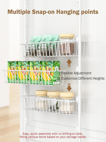 Delamu Over The Door Pantry Organizer, 9-Tier Pantry Door Organizers and Storage with Adjustable Basket, Metal Hanging Spice Rack, Seasoning Organizer, Door Organizer for Home Kitchen Bathroom, White