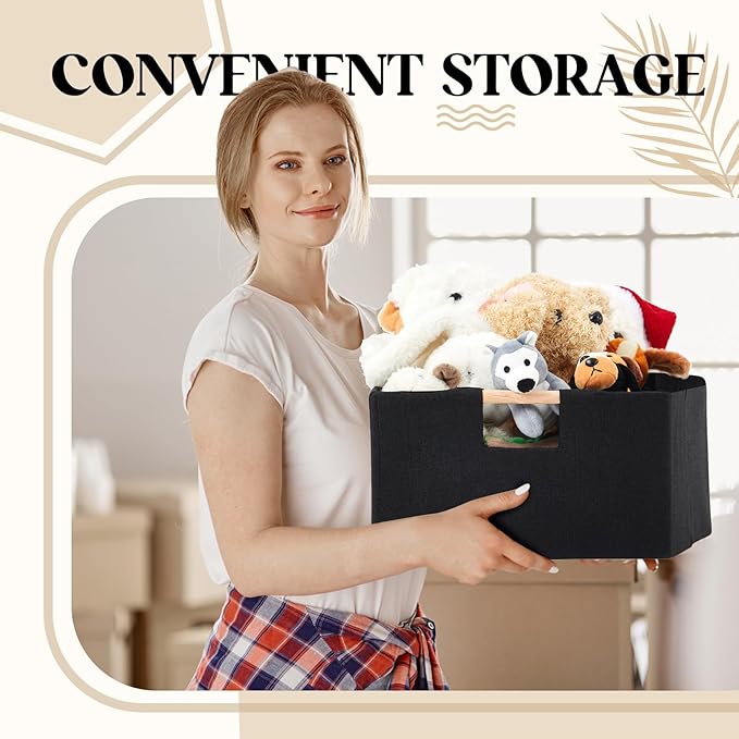 Cinnvoice 1 Pack Fabric Storage Bins for Closet Shelves, Rectangle Wardrobe Organizer with Handle, Collapsible Shelves Storage Basket for Sorting Clothes and Toy (Black,15 x 10.6 x 6 Inch)