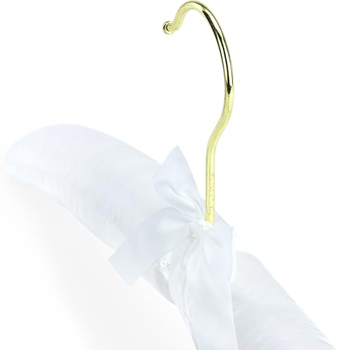 HANGERWORLD White Satin Padded Hangers - 4 Pack, 17inch Adult Size, No Shoulder Bump Coat Hangers