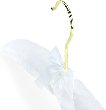 HANGERWORLD White Satin Padded Hangers - 4 Pack, 17inch Adult Size, No Shoulder Bump Coat Hangers