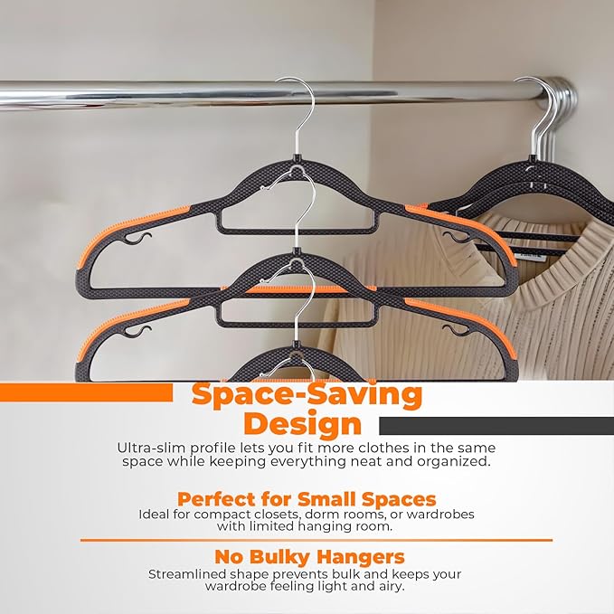 Plastic Hangers 20 Pack, Cascading Slim Space Saving Clothing Hangers with 360° Rotating Hook, Non Slip Clothes Hangers for Sweater Shirt, Heavy Duty Coat Hanger with Inner Hook for Closet, Black