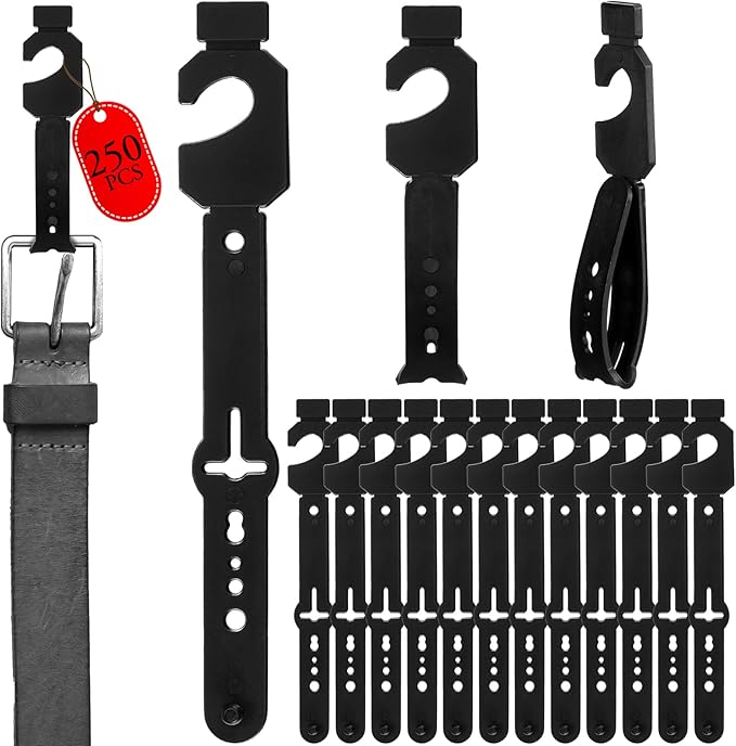 Geelin 250 Pack Belt Hanger Black Plastic Belt Hangers, Tie Hangers Bulk for Men, Closet Organizers, Storage, Retail