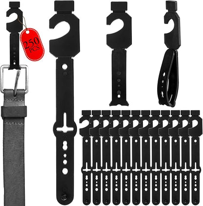 Geelin 250 Pack Belt Hanger Black Plastic Belt Hangers, Tie Hangers Bulk for Men, Closet Organizers, Storage, Retail