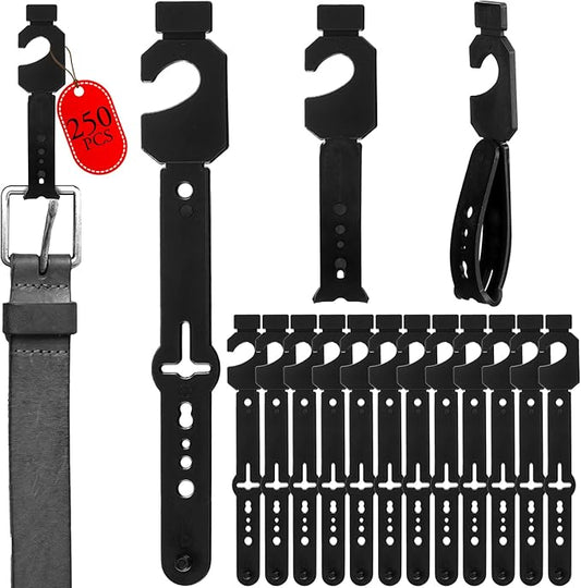 Geelin 250 Pack Belt Hanger Black Plastic Belt Hangers, Tie Hangers Bulk for Men, Closet Organizers, Storage, Retail
