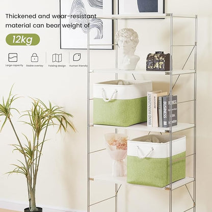 Large Storage Baskets- 16x12x12 inch Storage Bins for Shelves and Closet Organizing, Foldable Fabric Bin for Home Organization Clothes and Laundry (3-Pack, White&Green)